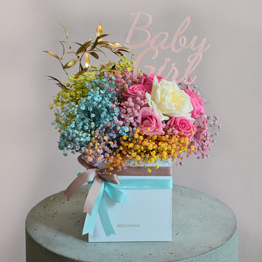 Vivid Youth Box Arrangement - Baby Girl | Buy Flowers in Dubai UAE | Gifts