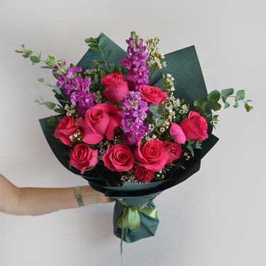 10 Hot Pink Roses Bouquet | Buy Flowers in Dubai UAE | Gifts