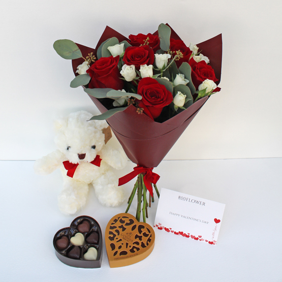 True Love Bouquet with Teddy and Chocolates Buy Flowers
