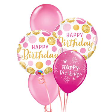 Happy Birthday Pink & Gold Dots Balloon Package | Buy Balloons in Dubai UAE | Gifts